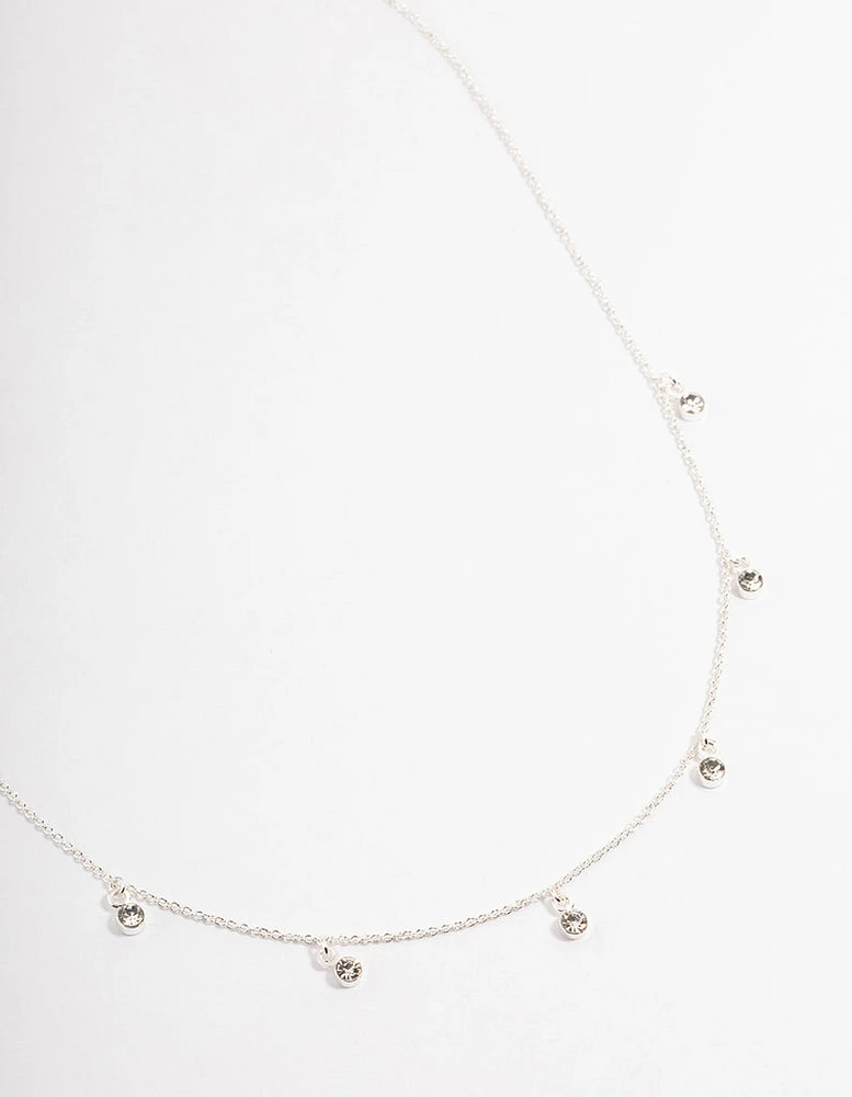 Silver Plated Classic Diamante Droplet Necklace
