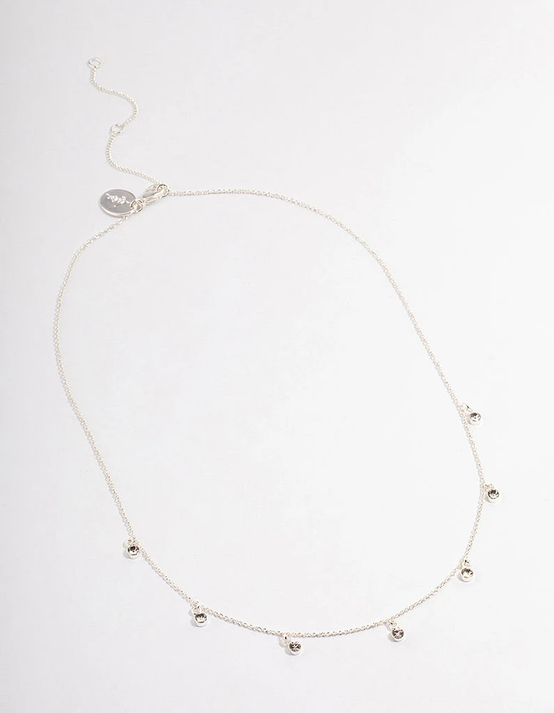 Silver Plated Classic Diamante Droplet Necklace