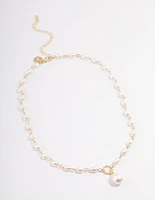 Gold Plated Freshwater Pearl Station Drop Necklace