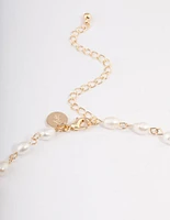 Gold Plated Freshwater Pearl Station Drop Necklace
