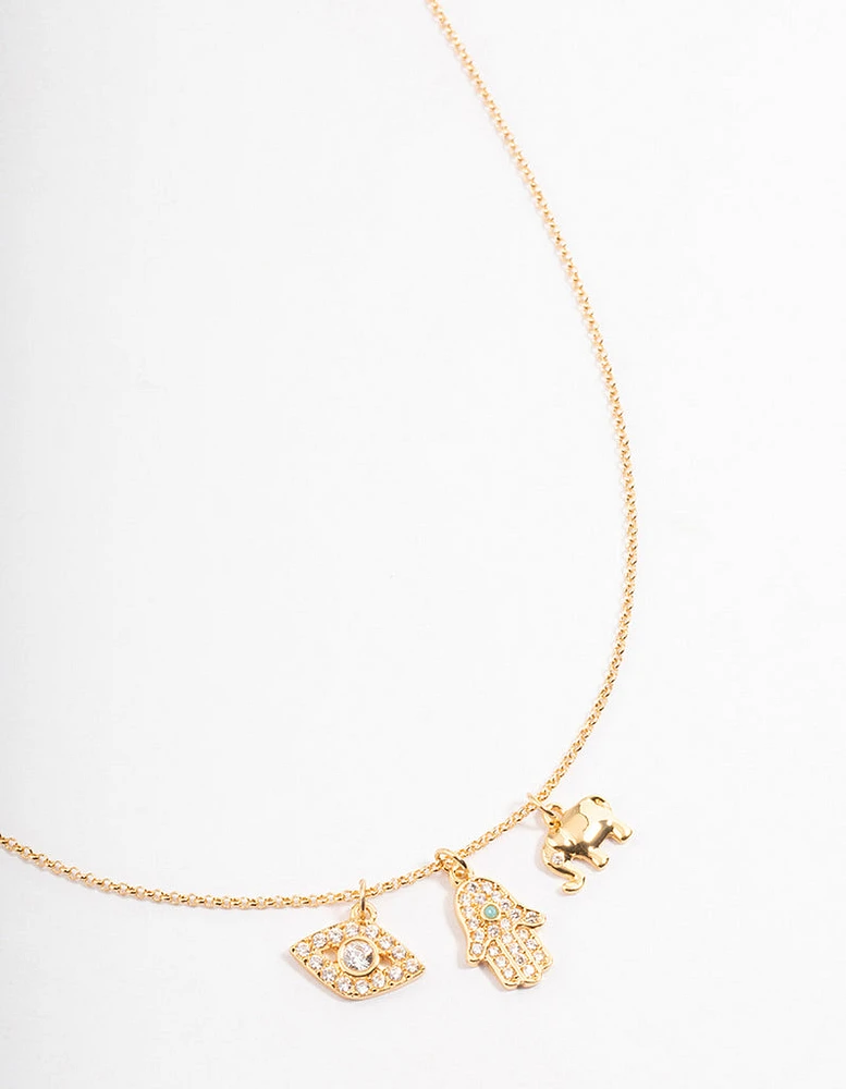 Gold Plated Cubic Zirconia Eye Elephant Necklace