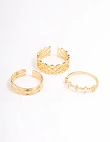 Gold Plated Cubic Zirconia Ornate Stacker Ring Pack