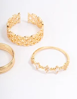 Gold Plated Cubic Zirconia Ornate Stacker Ring Pack