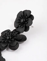 Coated Black Triple Diamante Flower Drop Earrings