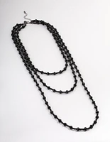 Coated Black Triple Row Bead & Facet Necklace