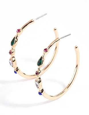 Gold Dainty Mixed Stone Hoop Earrings