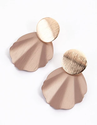 Gold Large Fold Disc Drop Earrings