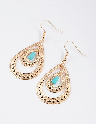 Turquoise Double Open Teardrop Earrings