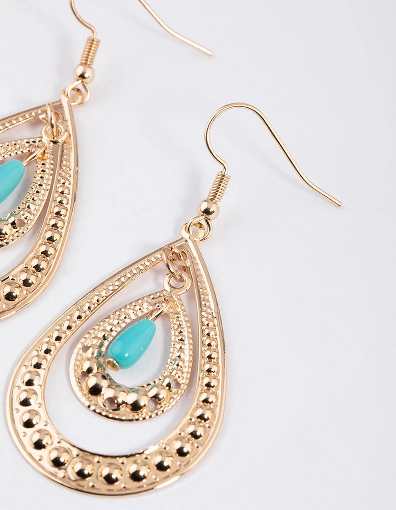 Turquoise Double Open Teardrop Earrings