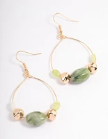 Green Wide Mixed Bead Wire Drop Earrings