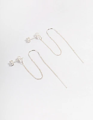 Silver Diamante Chain Threader Drop Earrings