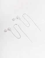 Silver Diamante Chain Threader Drop Earrings