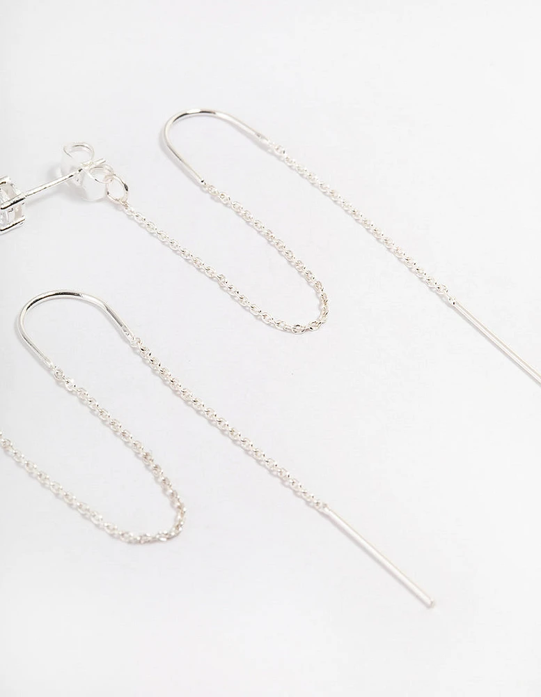 Silver Diamante Chain Threader Drop Earrings