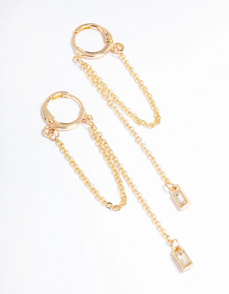 Gold Multi Chain Diamante Huggie Earrings