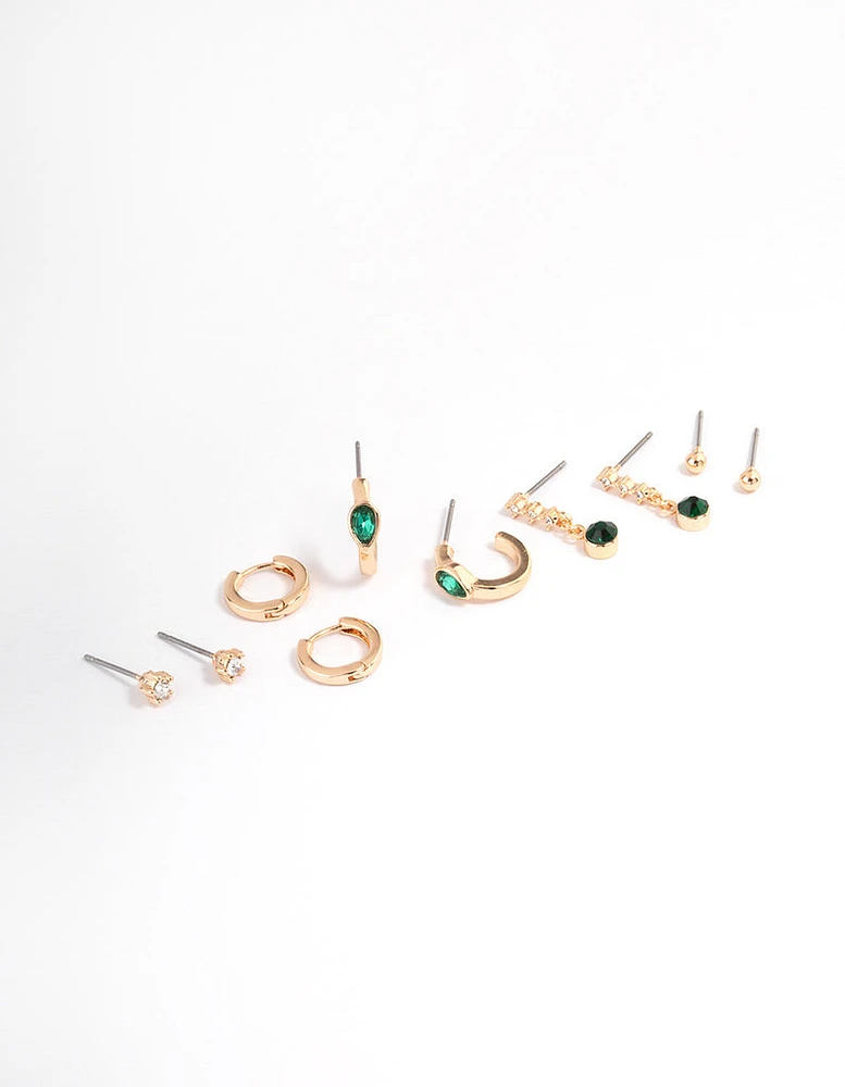 Green Staple Round & Pearl Earrings 5-Pack