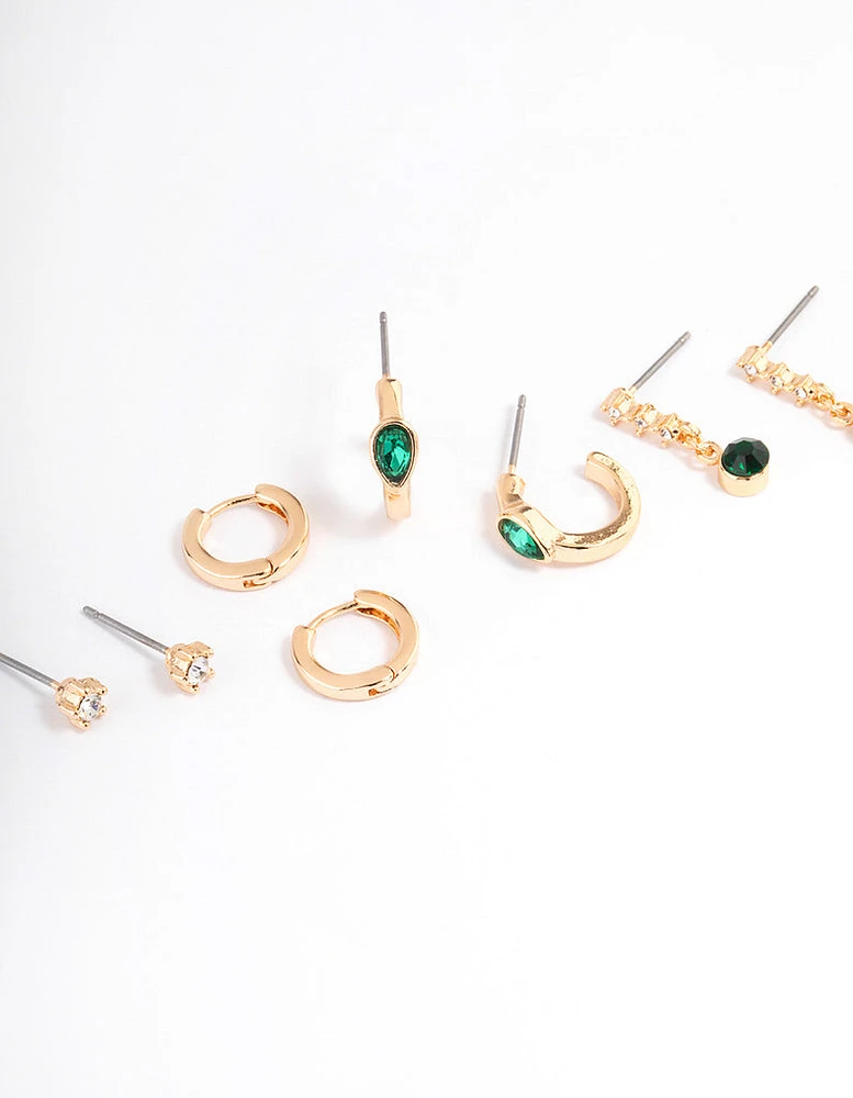 Green Staple Round & Pearl Earrings 5-Pack