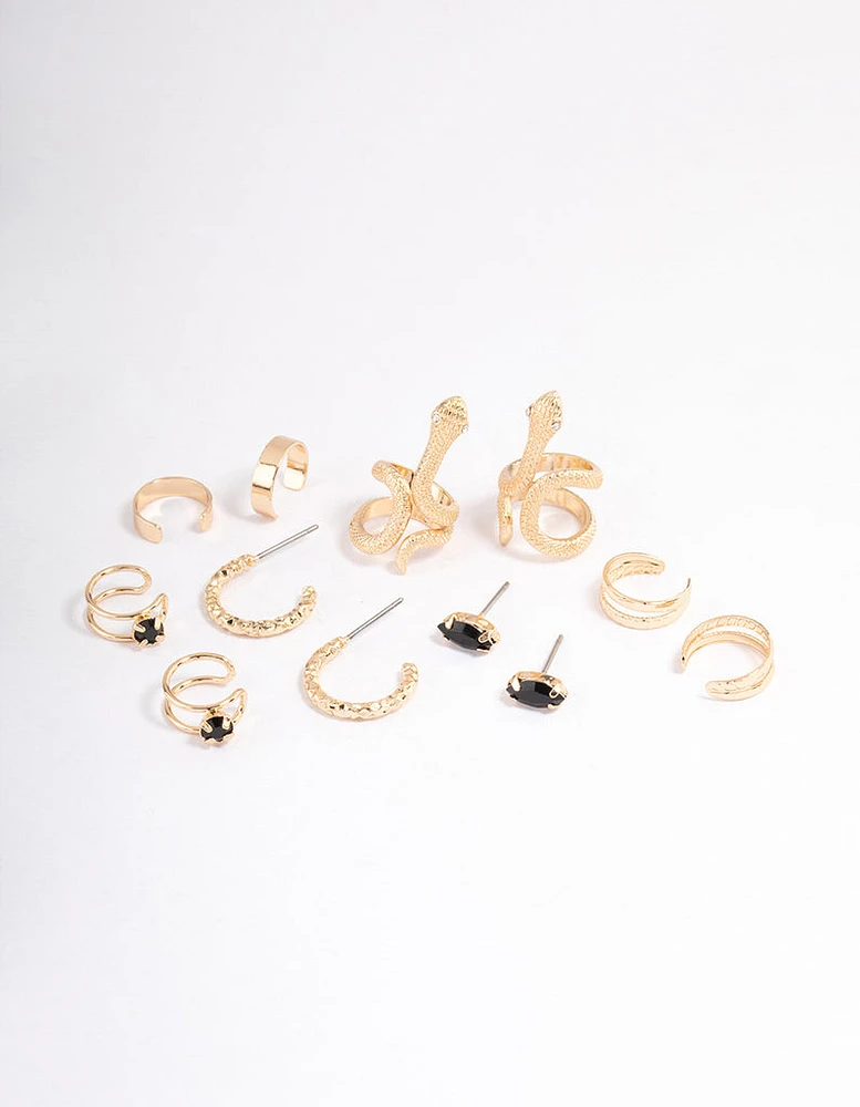 Black Serpent Cuff Earrings 6-Pack