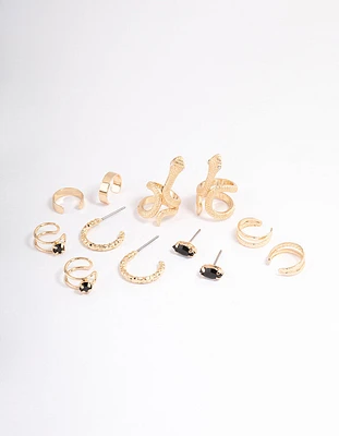 Black Serpent Cuff Earrings 6-Pack