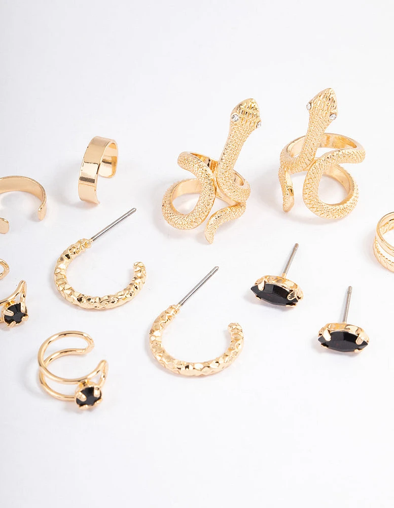 Black Serpent Cuff Earrings 6-Pack