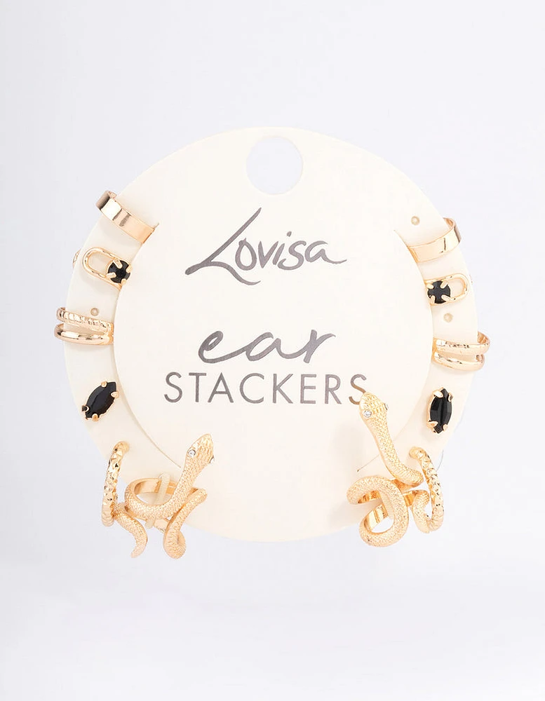 Black Serpent Cuff Earrings 6-Pack
