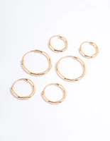 Gold Basic Skinny Graduating Earrings Pack