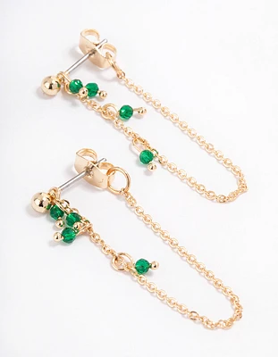 Green Dainty Beaded Sandwich Drop Earrings