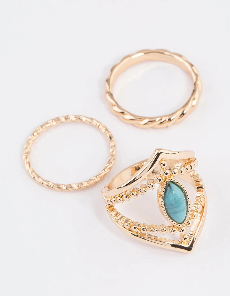 Gold Large Boho Marquise Ring Pack