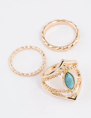 Gold Large Boho Marquise Ring Pack