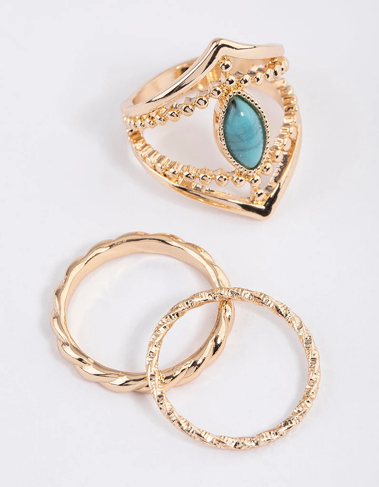 Gold Large Boho Marquise Ring Pack