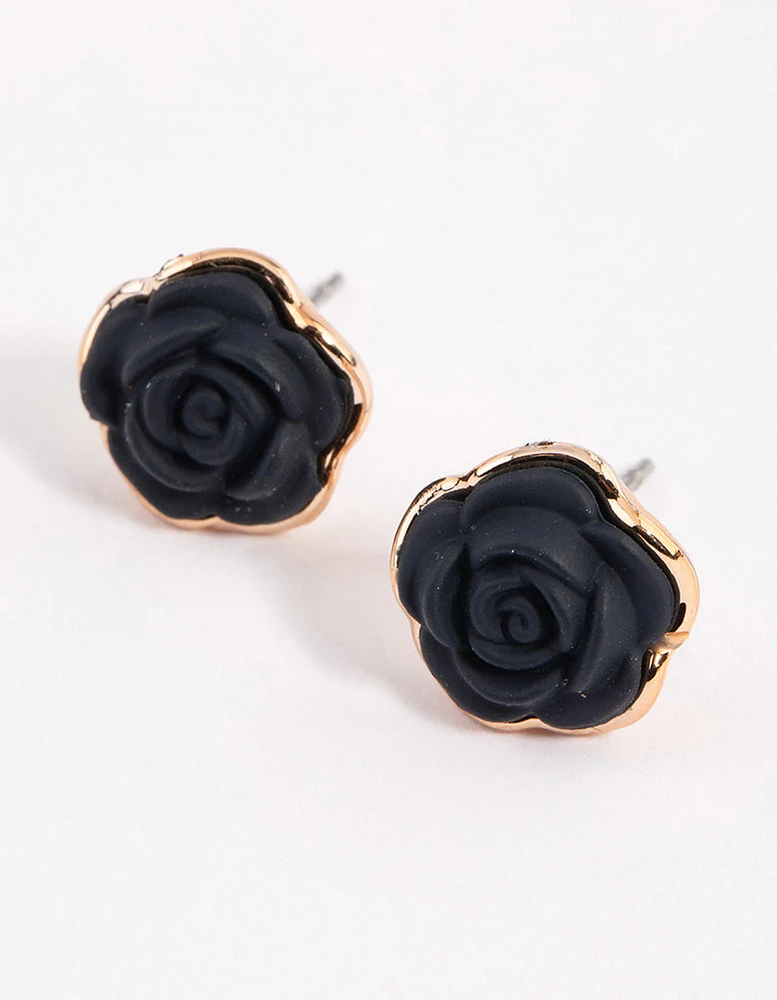 Black Coated Rose Stud Earrings