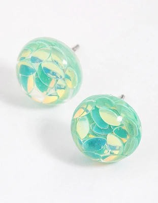 Teal Resin Petals Stud Earrings