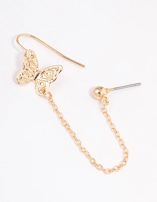 Gold Butterfly Drop Chain Earrings