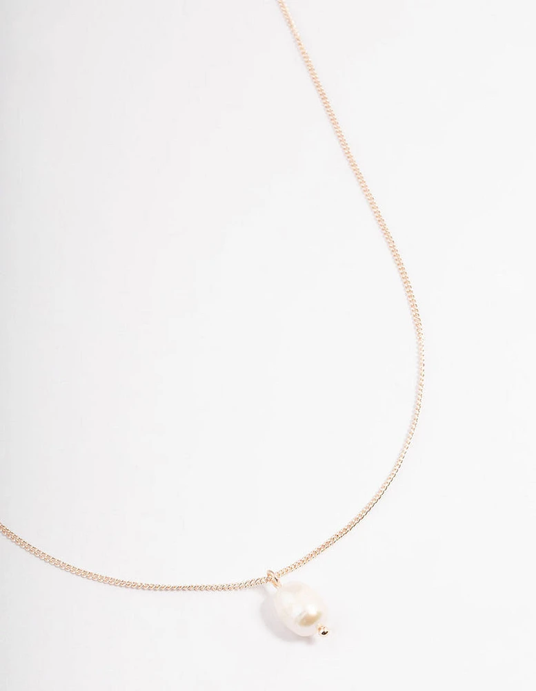 Rose Gold Freshwater Pearl Drop Necklace