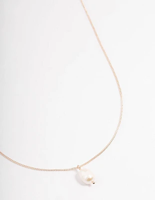 Rose Gold Freshwater Pearl Drop Necklace