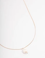 Rose Gold Freshwater Pearl Drop Necklace