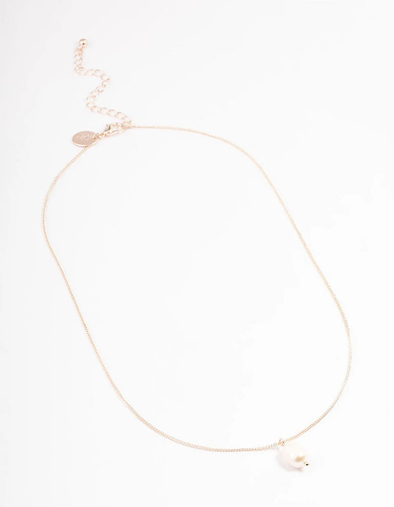 Rose Gold Freshwater Pearl Drop Necklace