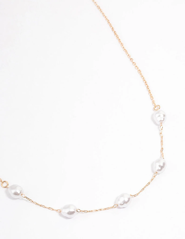 Gold Organic Pearl & Bead Necklace