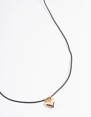 Small Gold Puffy Heart Cord Necklace