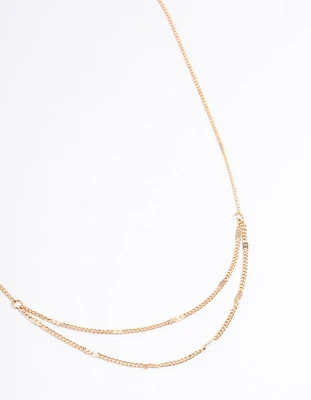 Gold Clamped Cable Double Necklace