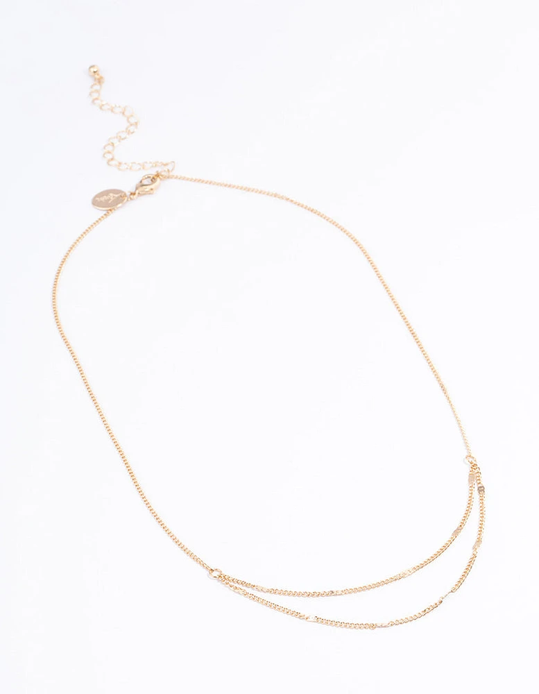 Gold Clamped Cable Double Necklace