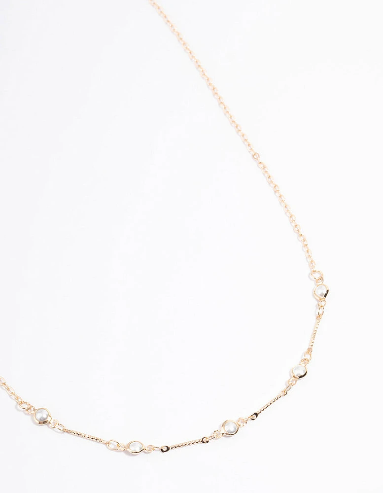 Gold Encased Pearl Station Necklace