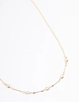 Gold Encased Pearl Station Necklace