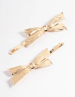 Gold Textured Bow Hair Clips Pack