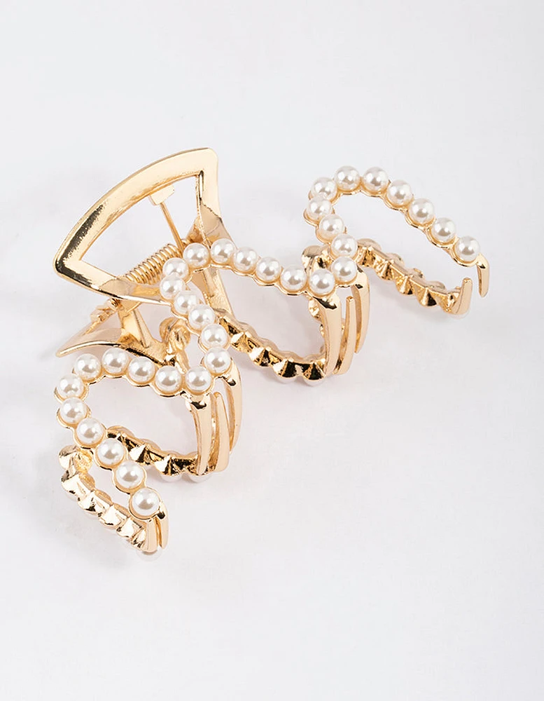 Gold Pearl Wavy Claw Clip