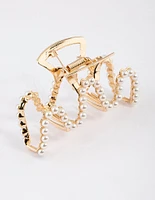 Gold Pearl Wavy Claw Clip