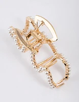 Gold Pearl Wavy Claw Clip