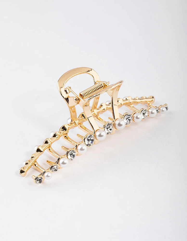 Gold Curve Pearl & Diamante Claw Clip