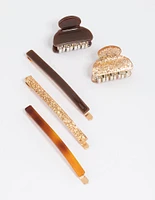 Acrylic Brown Slide Claw Clip Pack