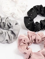 Fabric Mixed Diamante Scrunchie  4-Pack