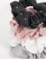 Fabric Mixed Diamante Scrunchie  4-Pack